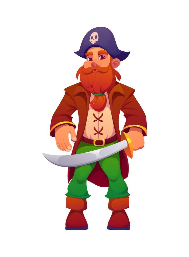 Cartoon pirate corsair character in tricorn vector