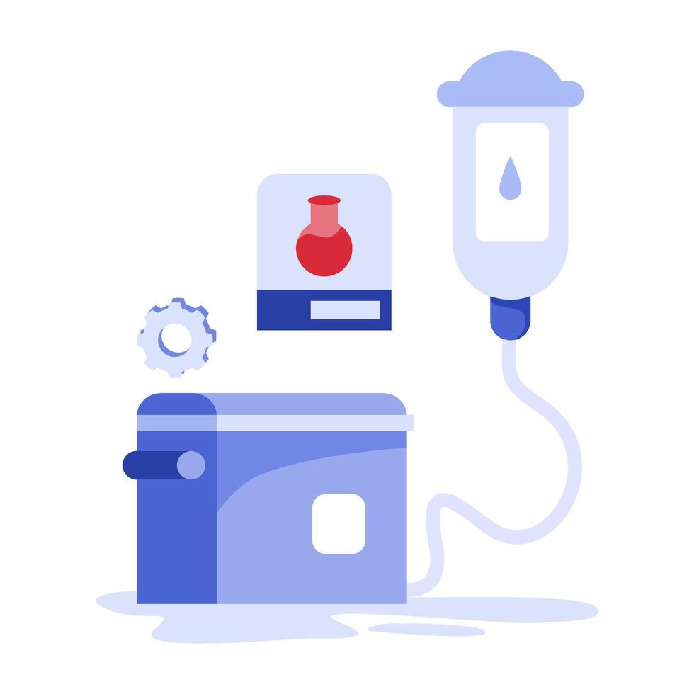 Stylized Medical Infusion Setup with Flask, Cooler, and Gear Illustration vector