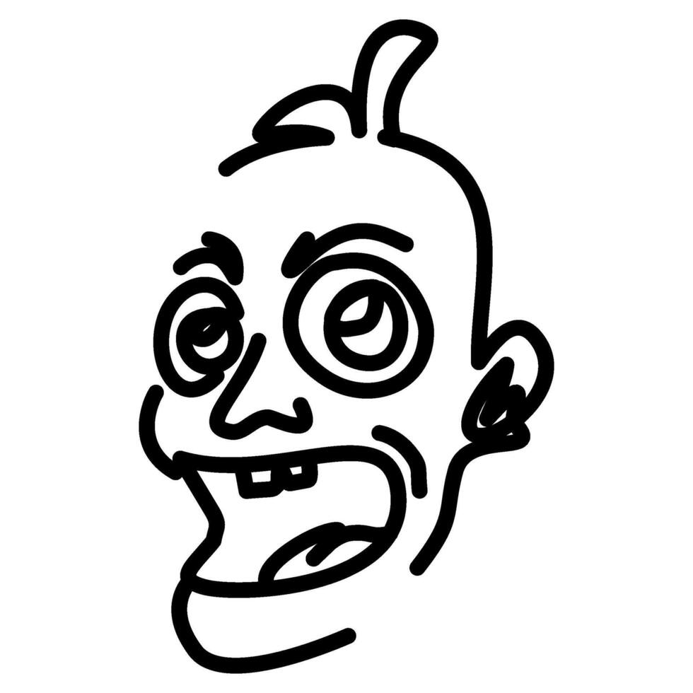 Cartoonish face with bulging eyes, open mouth, and a single hair strand vector