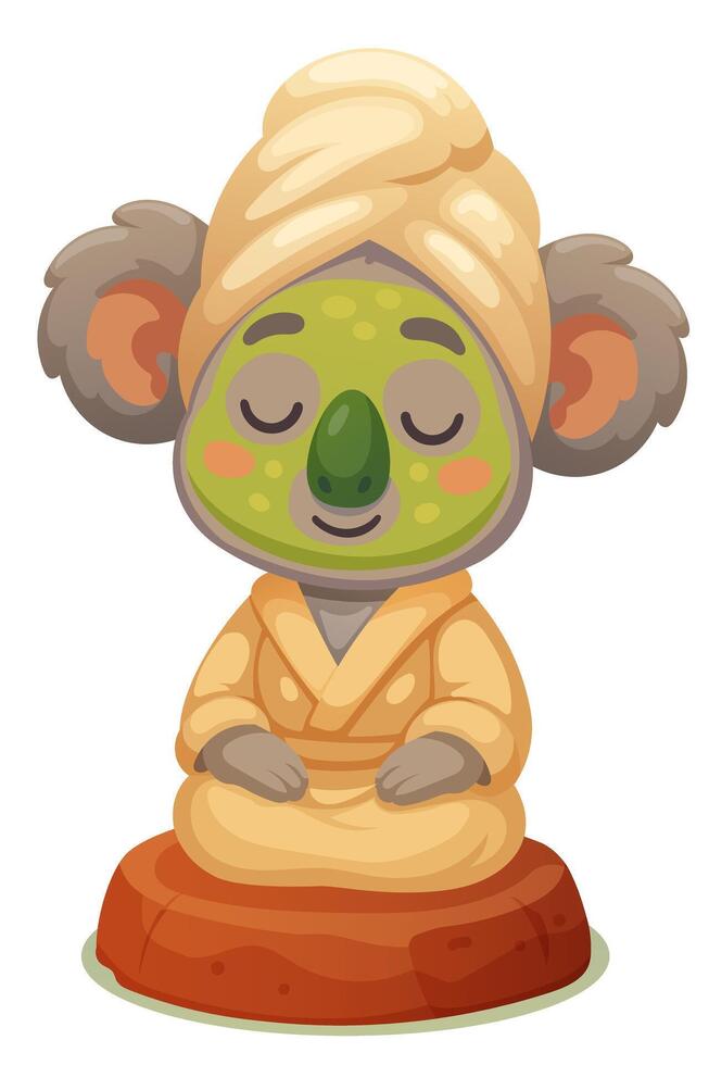 koala with cucumber mask on face in lotus position in meditation vector