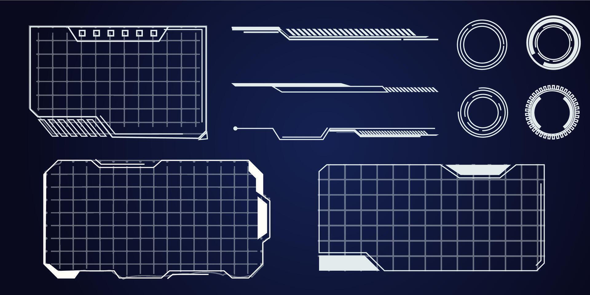 Hud frame futuristic ui frame, line abstract interface menu. Tech cyberspace border sci fi design element. Set modern board dashboard panel, gui. vector