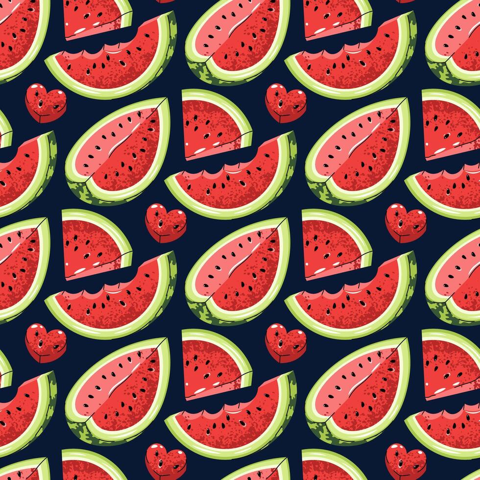 Flat Seamless Pattern with Watermelon Slices. Bright Summer Fruit Design for Backgrounds Packaging vector