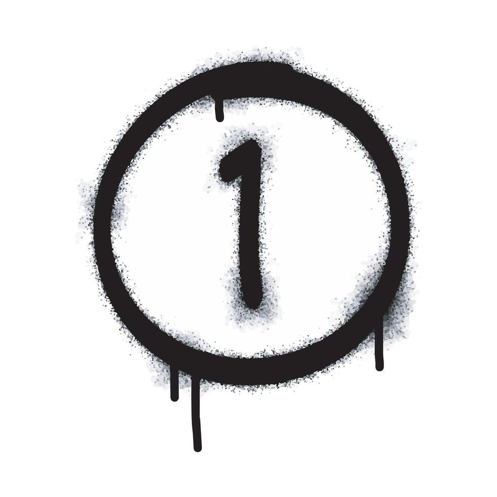 Number one icon Spray Graffiti isolated on white background. Number one graffiti symbol with black spray on white vector