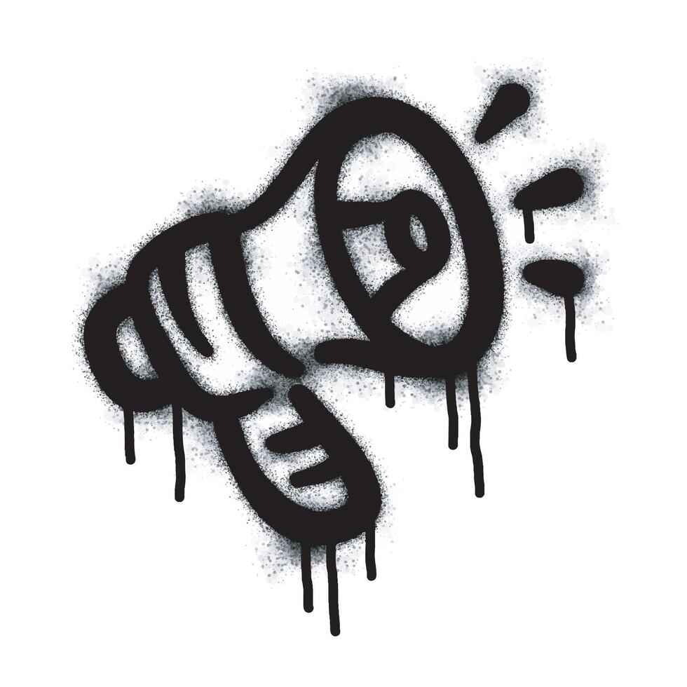Megaphone Icon Graffiti Spray Paint Sprayed separately on white background. Megaphone graffiti with black spray paint on white. Illustration of a loudspeaker. vector