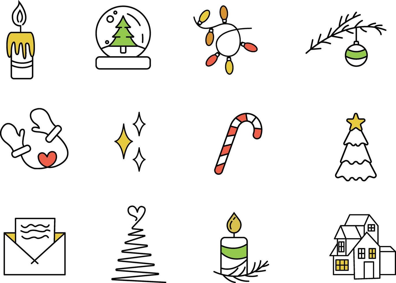 Christmas line icons with clean and simple designs, featuring festive elements and seasonal decorations. vector