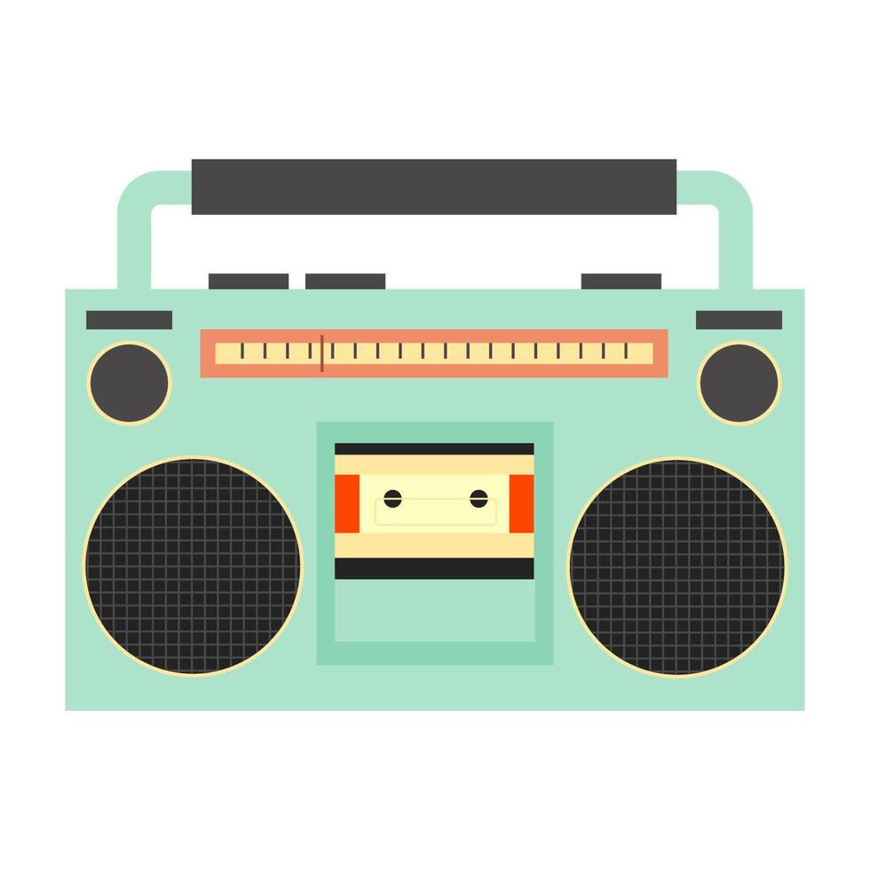 Retro technology and media icons including radios, tapes, and computer vector