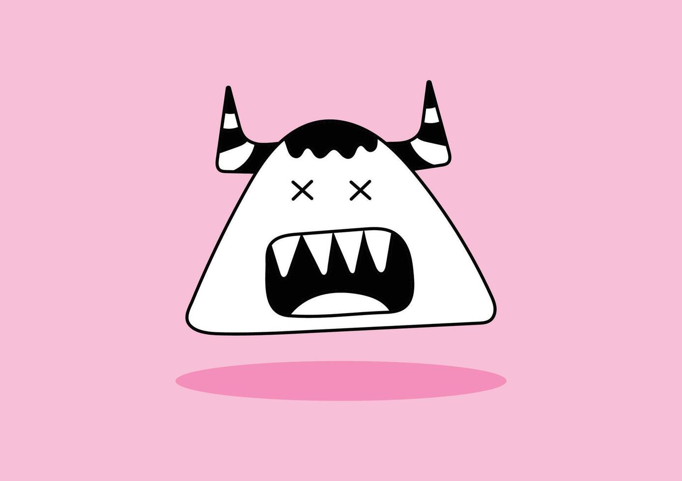 A funny monster with a horn on the head on a pink background. Doodle style. vector