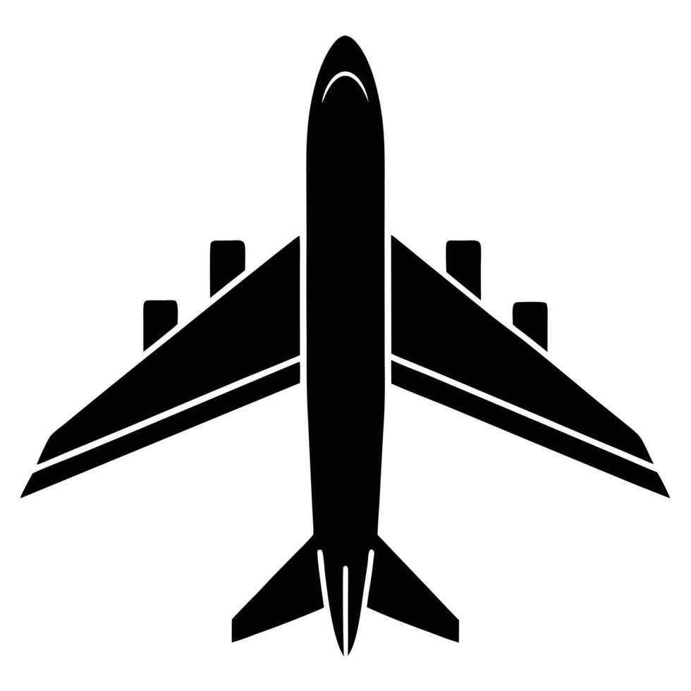 Silhouette of an airplane aircraft illustration featuring white outline design on white background vector