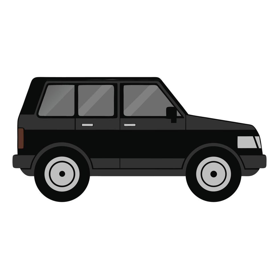 Sleek black suv cartoon illustration on a white background suitable for various design projects vector
