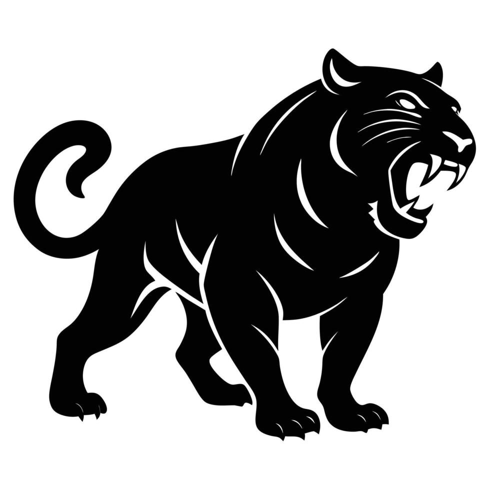 Powerful black panther illustration roaring with ferocity on a plain white background vector