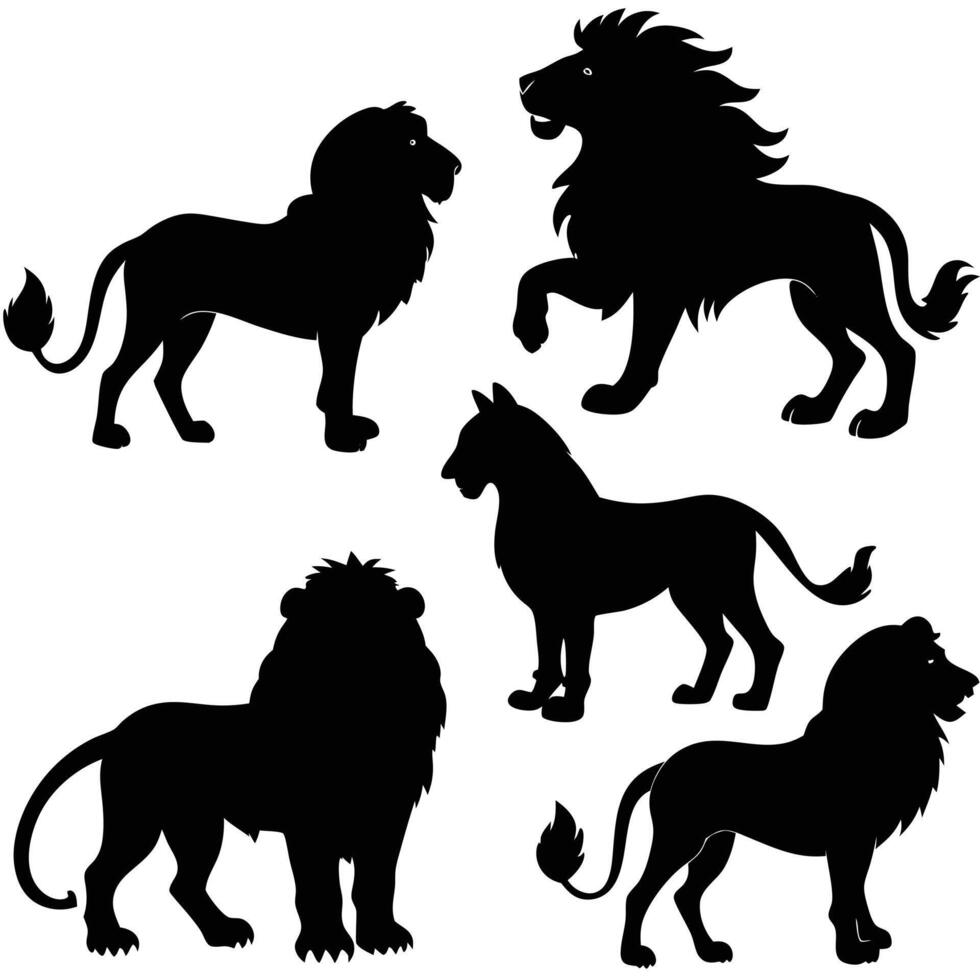 Black silhouette illustration of majestic lions and a horse for design and decorative purposes vector