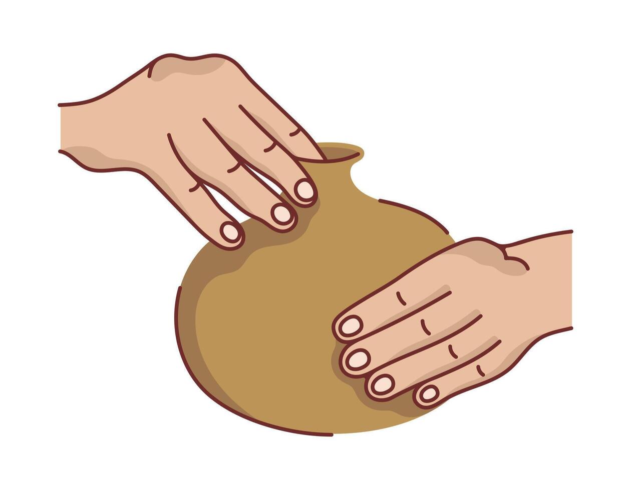 Hands of a master molding a vase from clay icon. Pottery, a sculptor forms a ceramic sculpture. Master class, hobby, the process of shaping from clay. Flat color illustration, isolated clipart vector