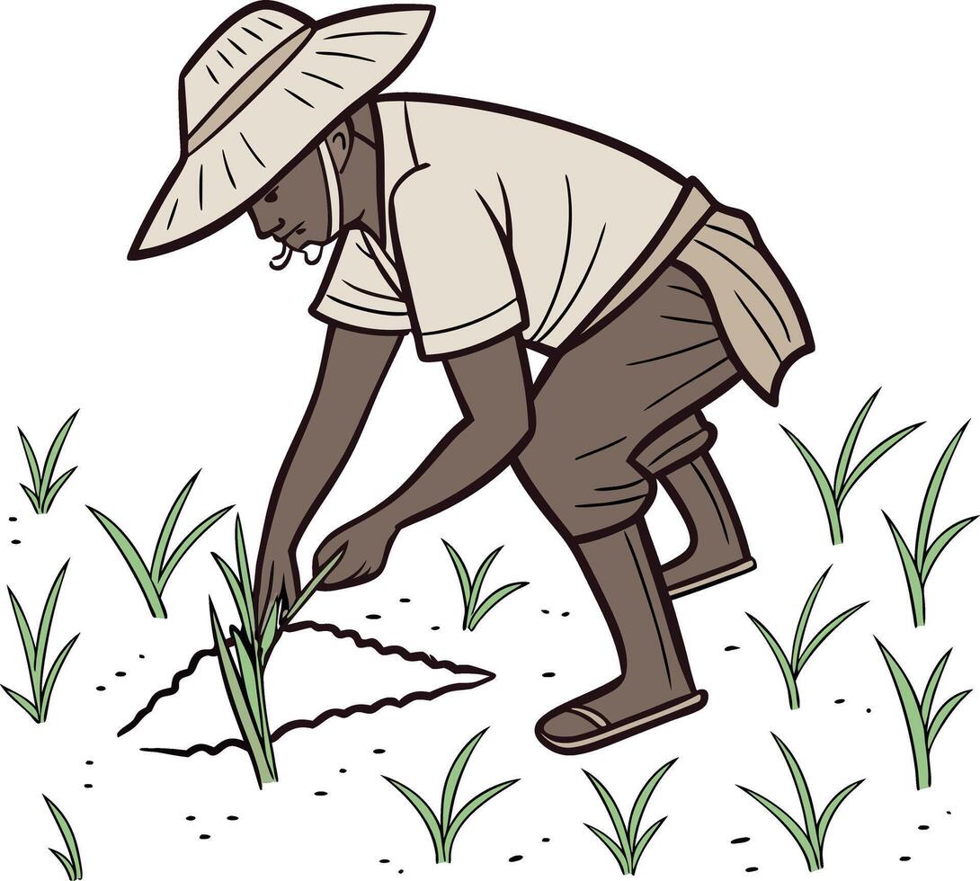 Illustration of Farmer planting rice vector