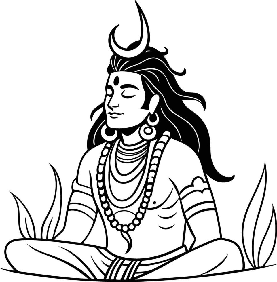Shiva in Meditation A Lineal Handdrawn Depiction vector
