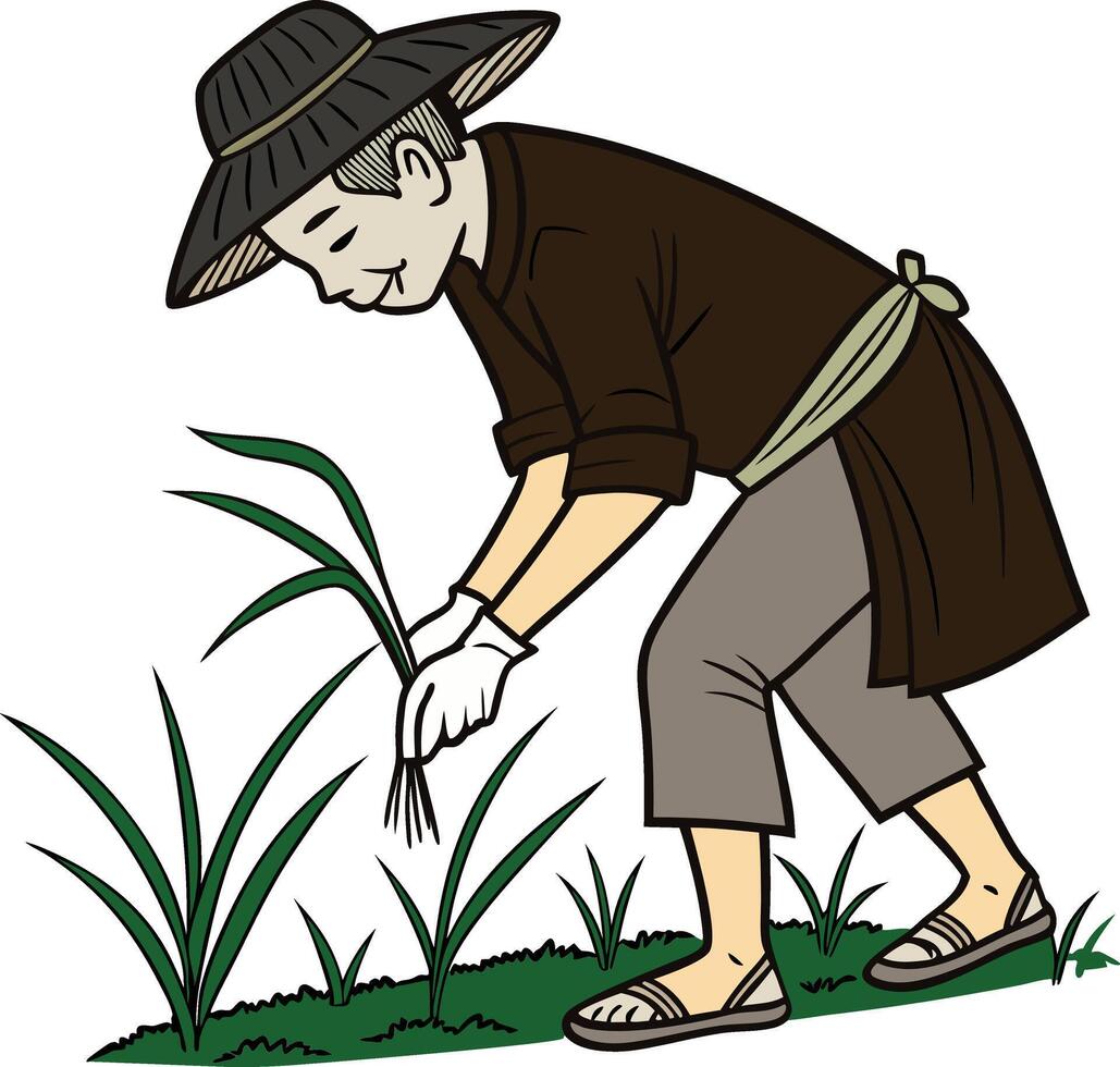 Design of Farmer planting rice vector