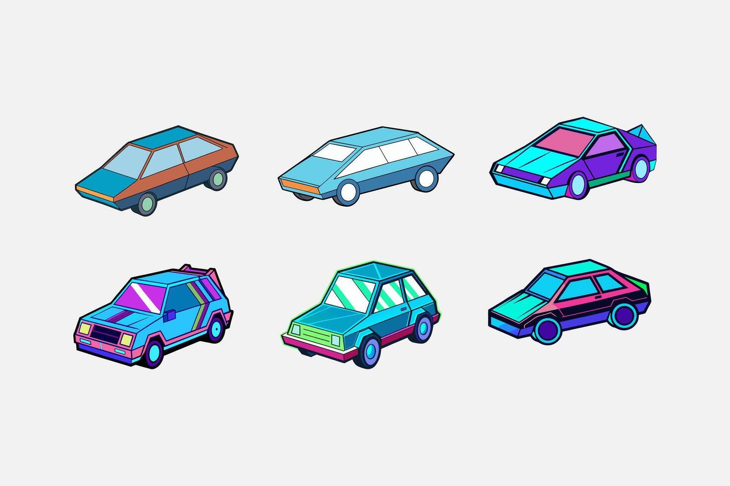 Angular Neon Lit Car Set Design vector