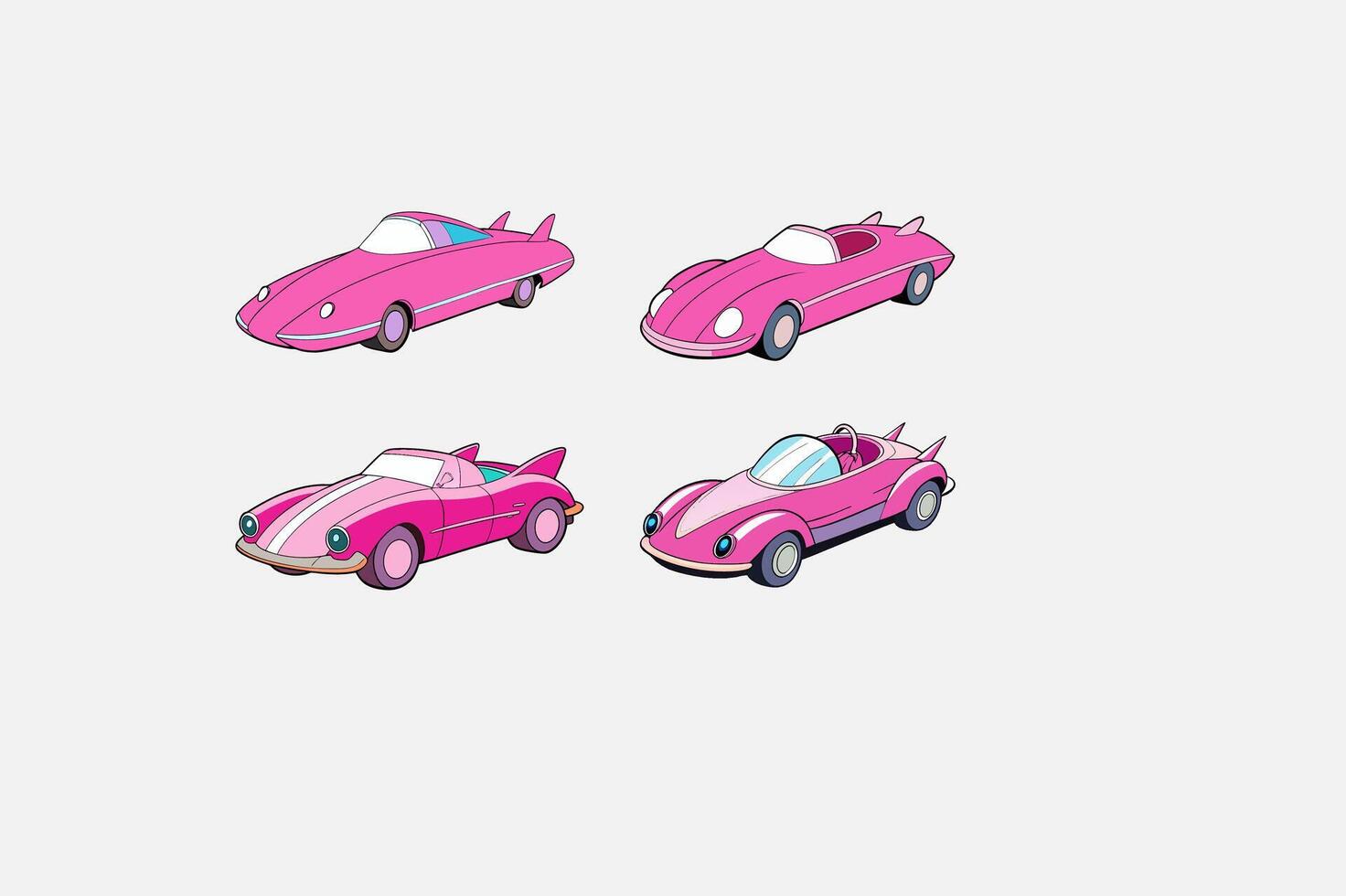 Pink Neon Futuristic Speedster Car Set on White vector