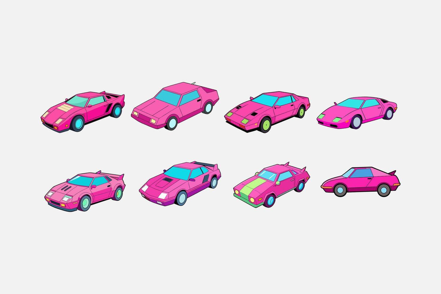 Neon Pink Cyberpunk Concept Car Set on White vector