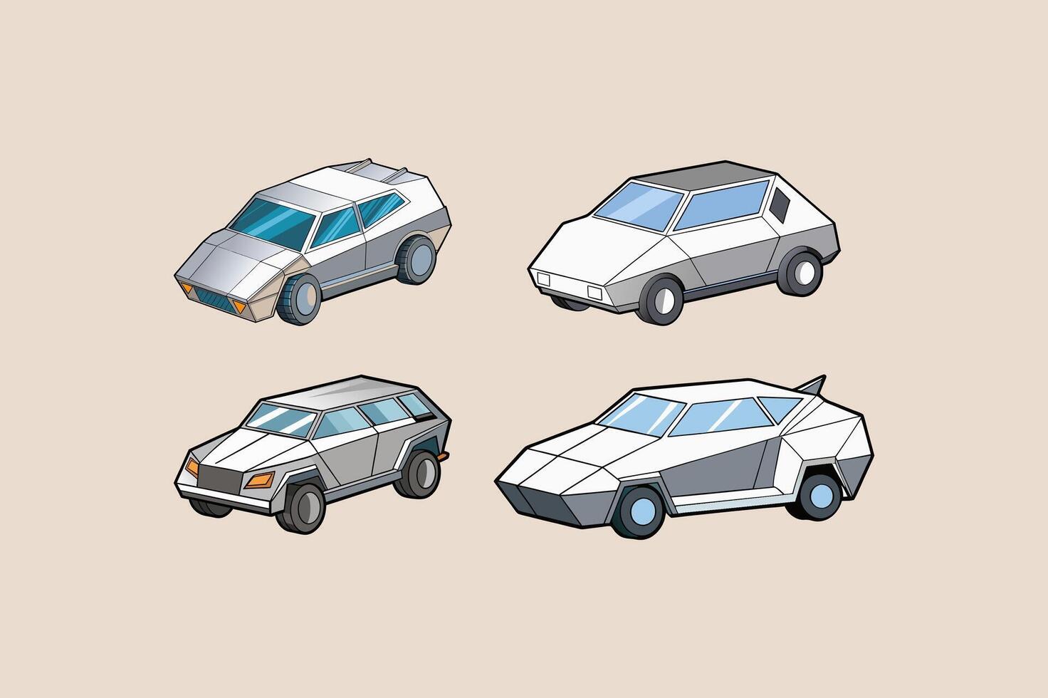 Angular Cyber Car Set with Metallic Finish vector