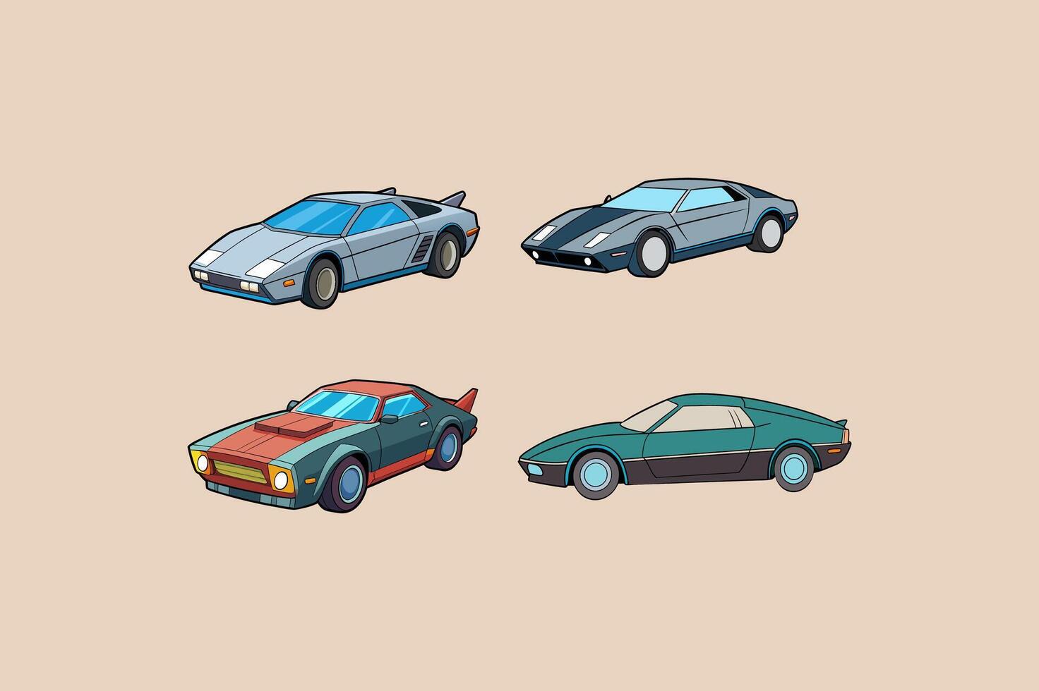 Sleek Cyberpunk Car Set with Polished Finish vector