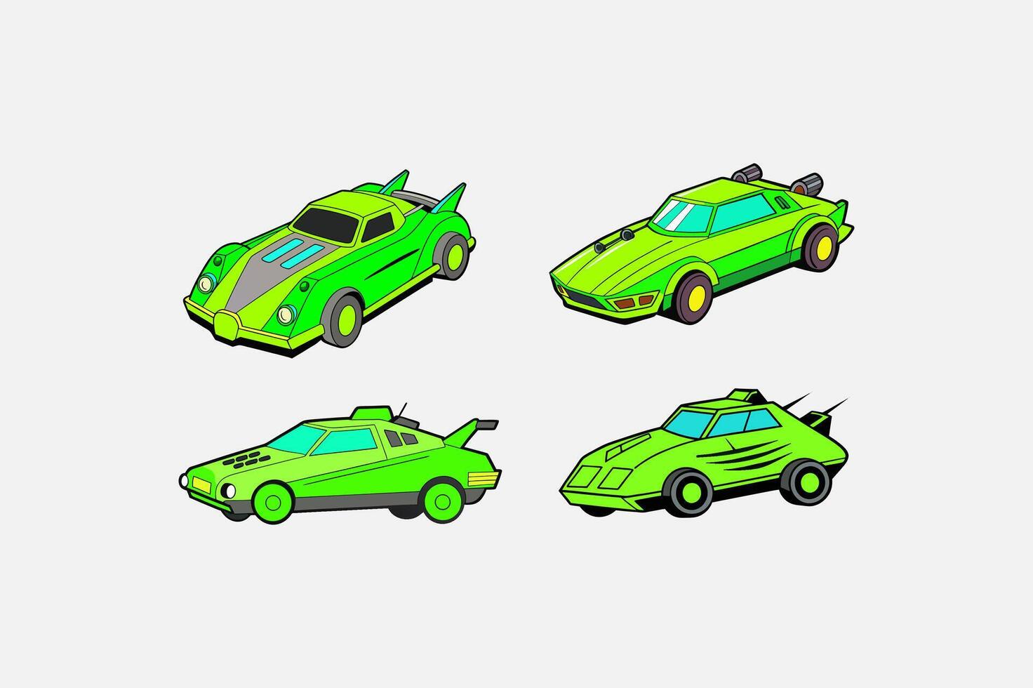 Neon Green Cyberpunk Speed Machine Car Set vector