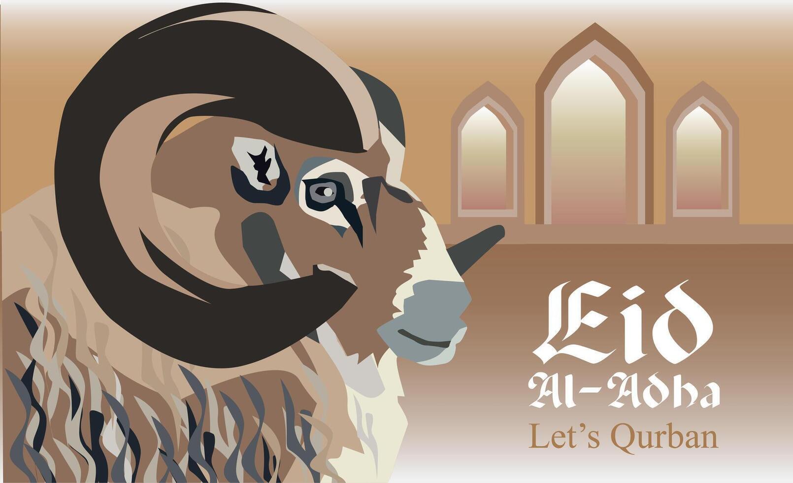 face circular horn sheep side angles front of mosque celebrate eid al adha vector