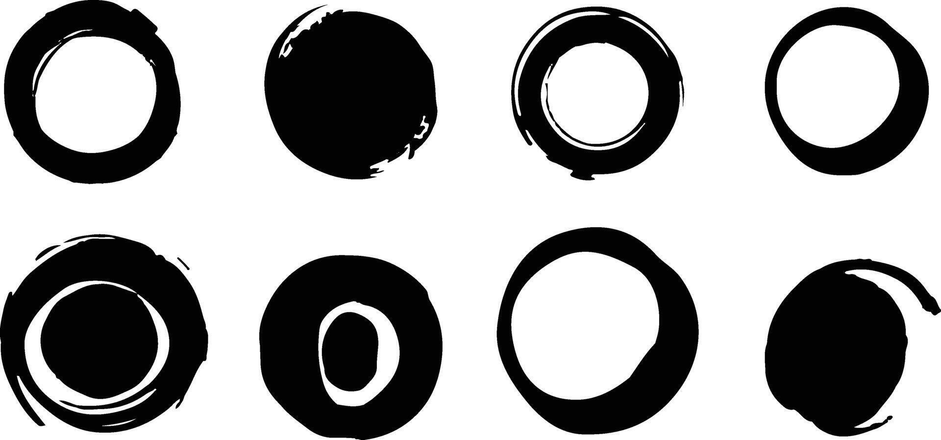 Grunge Brush Circle Set Drawn element brush circle. Brush set. vector