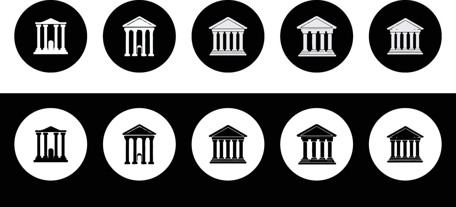 Bank Building Icon Set - Financial, Museum and University Collection vector