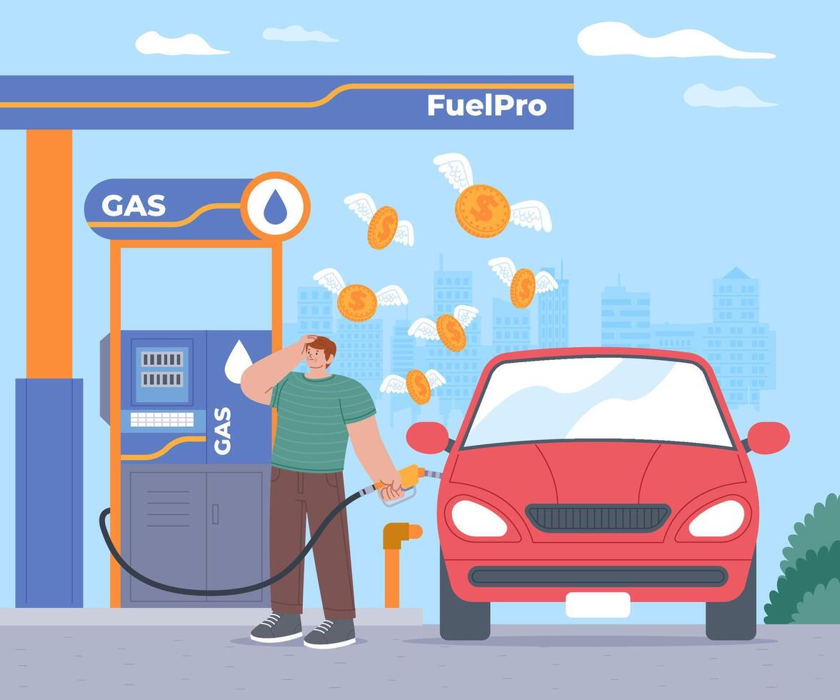 Flat Gas Station Illustration with car vector