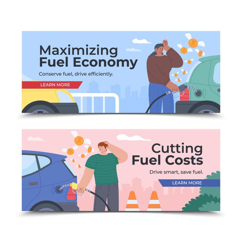 Flat Fuel Economy Horizontal Banners vector
