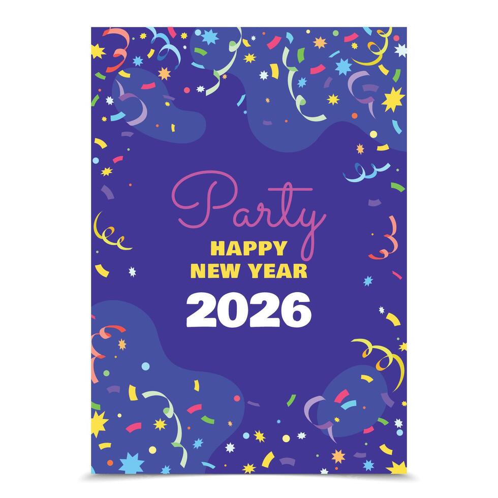Flat Happy New Year 2026 Poster with Confetti vector