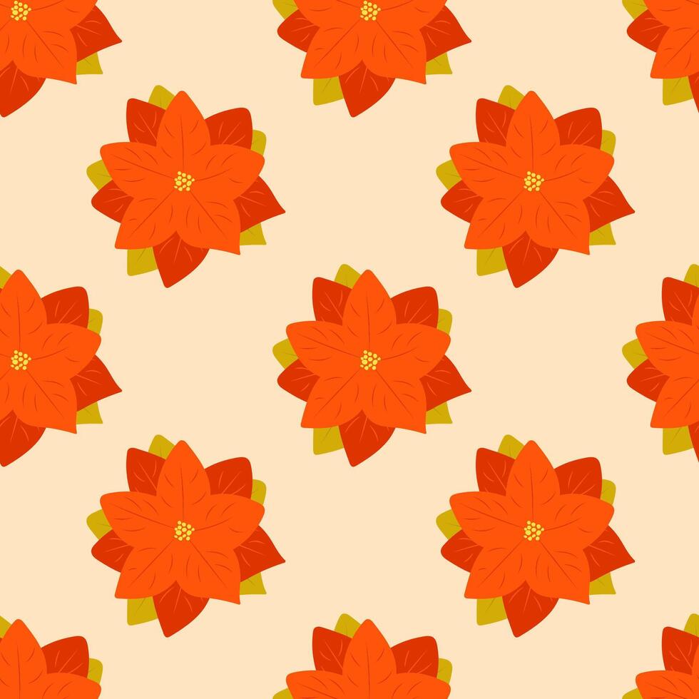 Simple Christmas flower seamless pattern with Poinsettia. Perfect for Christmas wrapping paper, repeating background, packaging design, textile, fabric, cover and so on vector