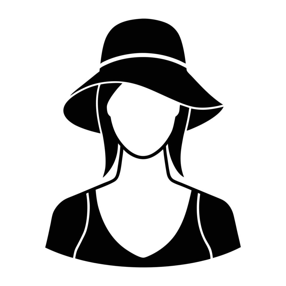 a woman in a hat icon in black and white vector
