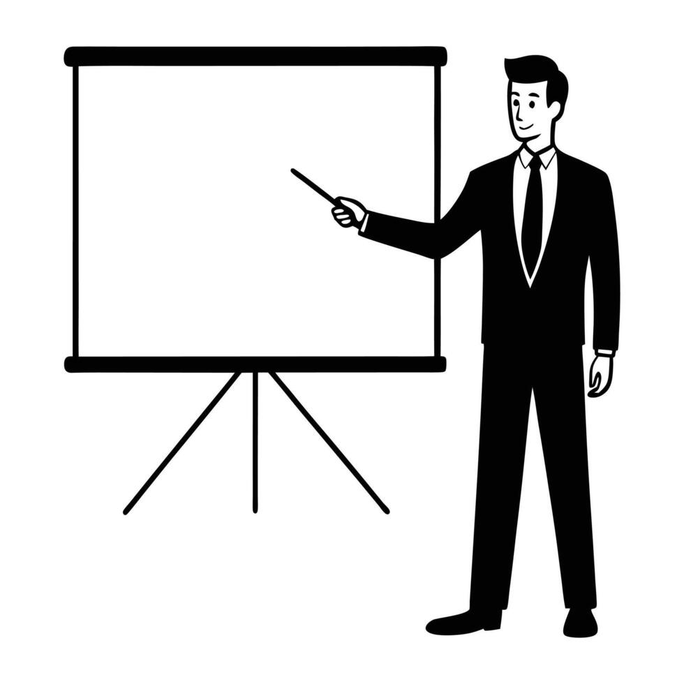 businessman with pointer on whiteboard illustration vector
