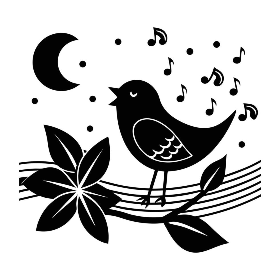 a black and white illustration of a bird singing vector