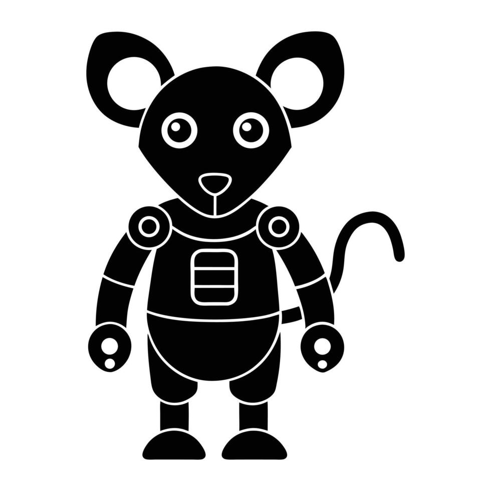 a black and white illustration of a robot mouse vector