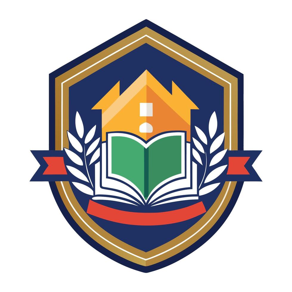 a school logo with a house and an open book vector