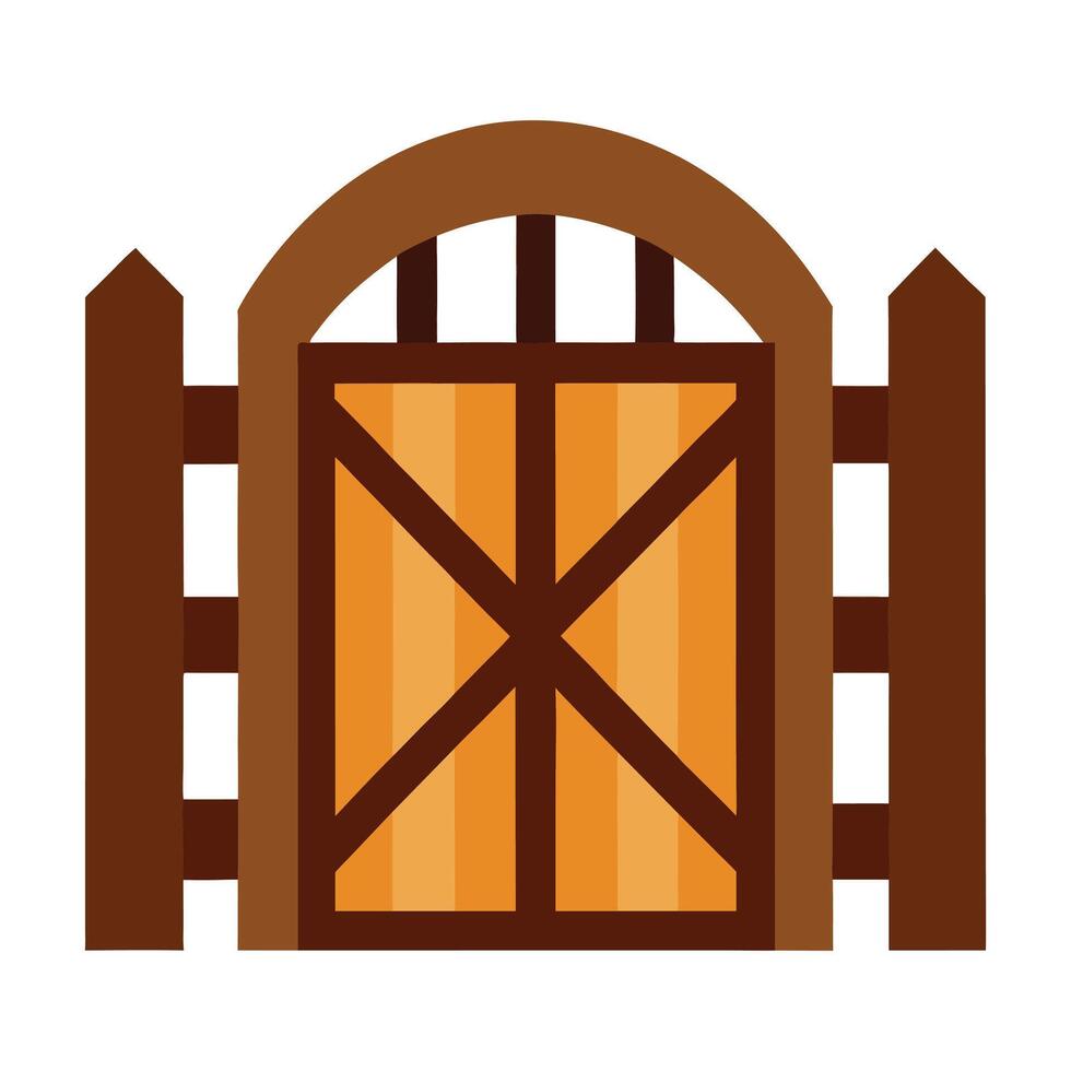 wooden gate with wooden fence and gate icon illustration vector