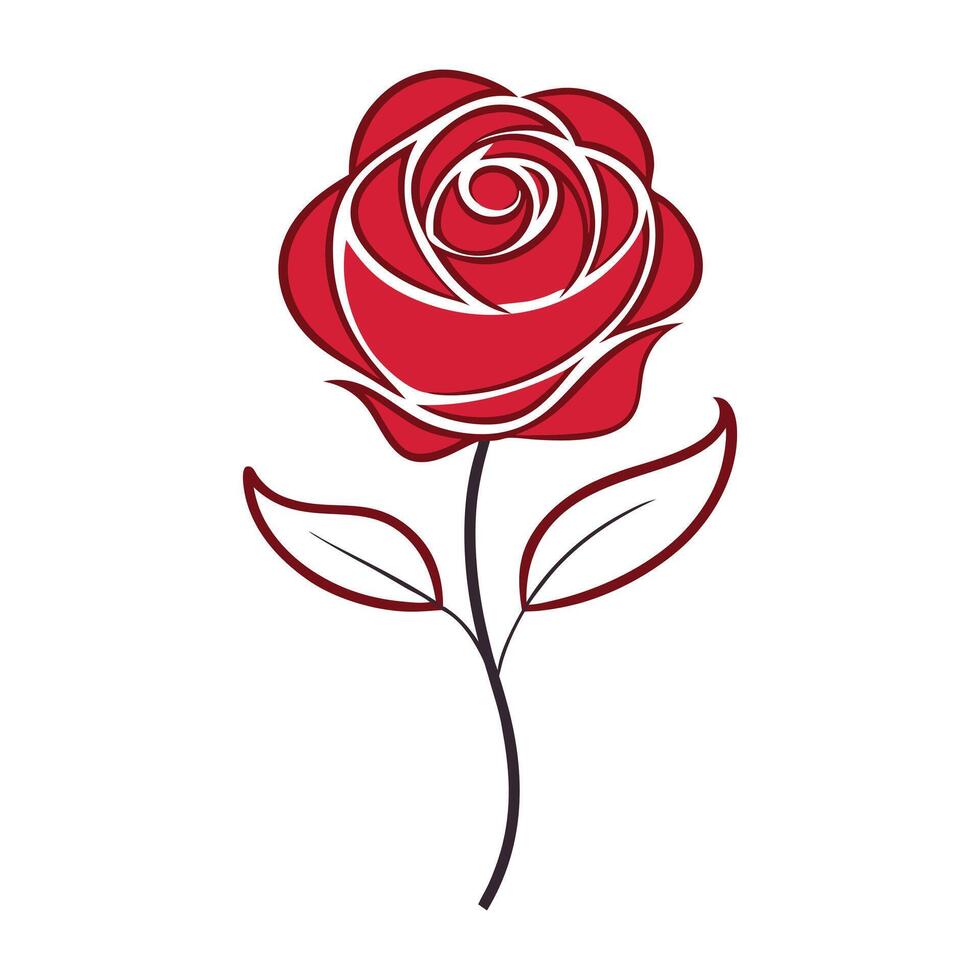 a red rose with leaves on it. vector