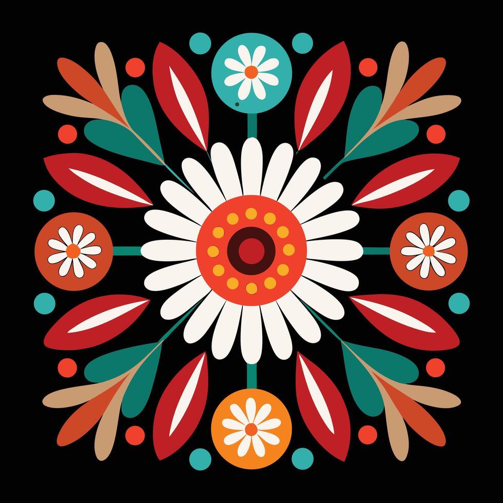 a colorful flower design on a black background. vector
