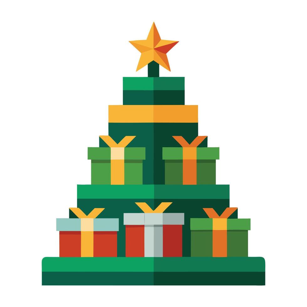 christmas tree with presents on top vector