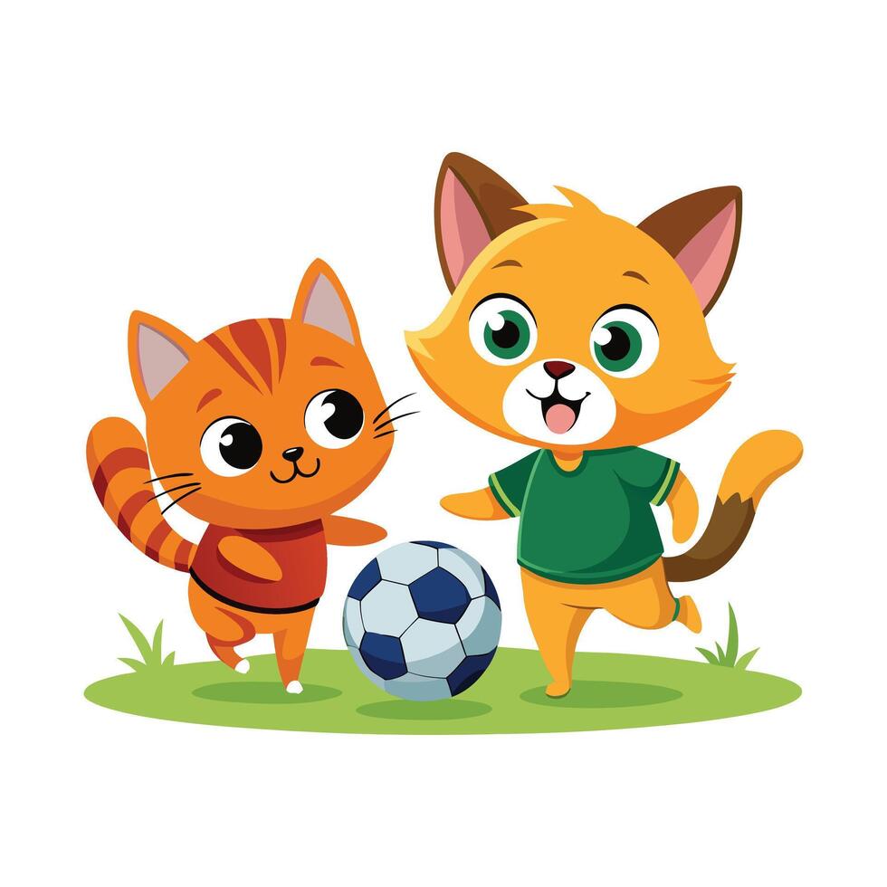 two cats playing with a soccer ball vector