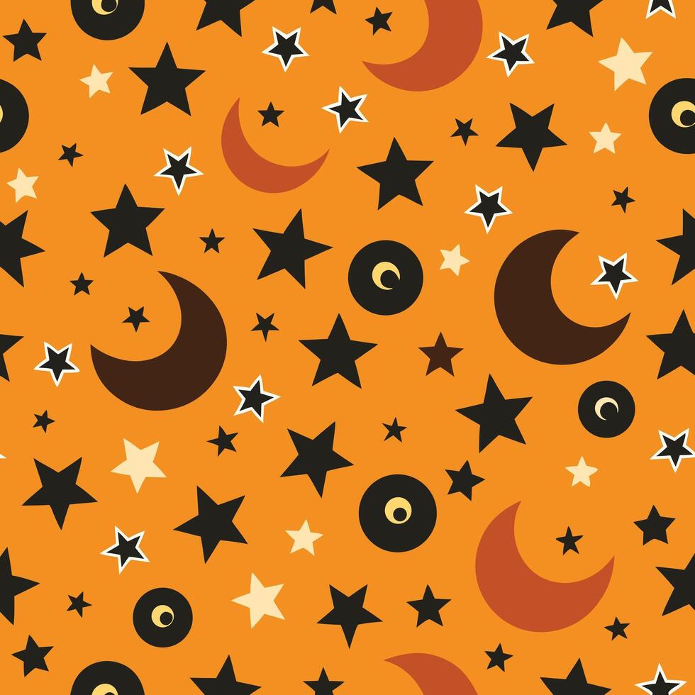 a pattern with stars and crescent moons on an orange background vector
