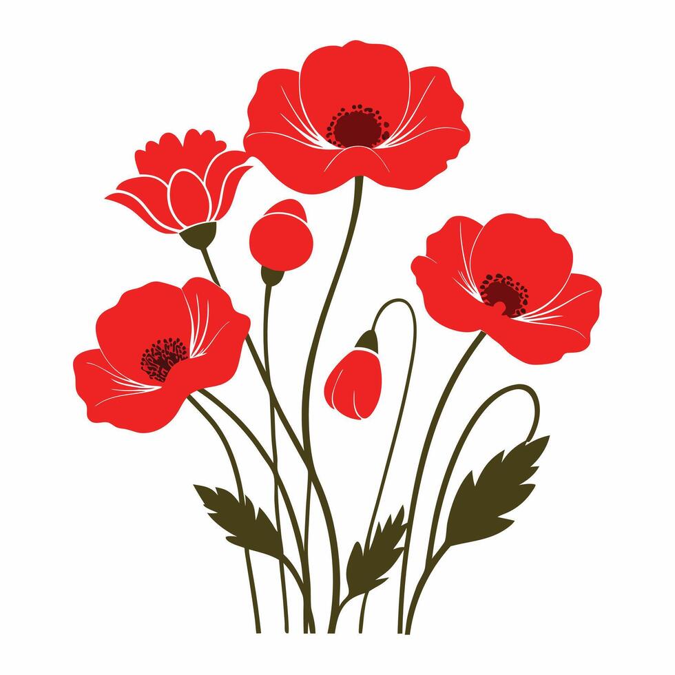 poppies flower silhouette white background. vector