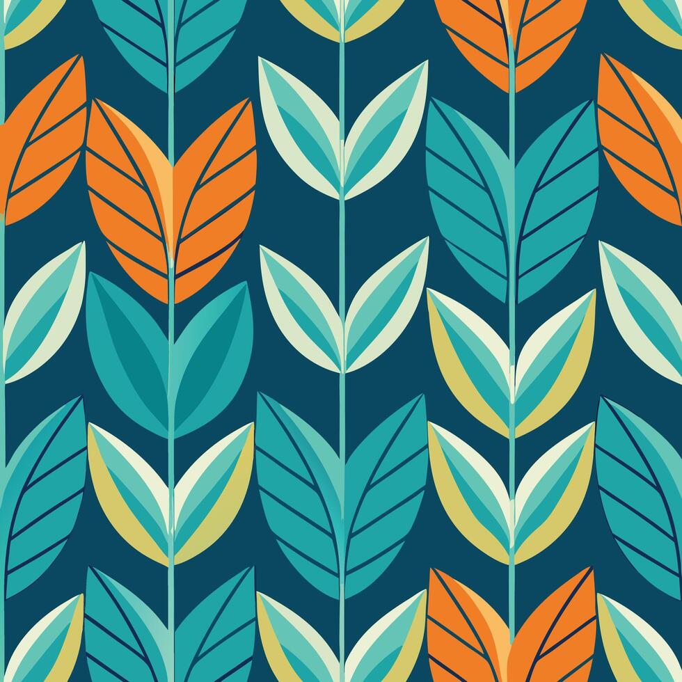 a colorful pattern with leaves on a blue background vector