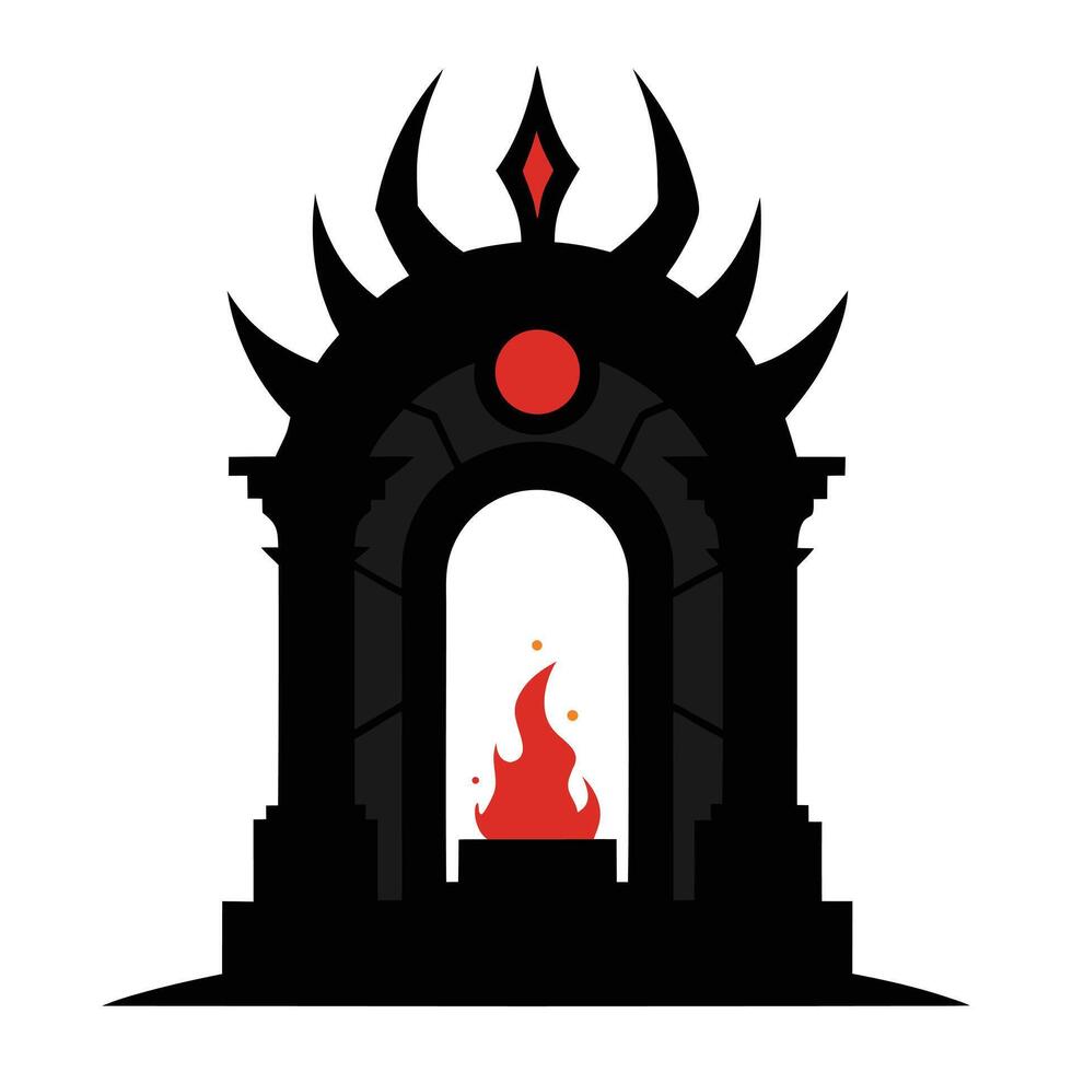 a black and red archway with flames coming out of it. vector