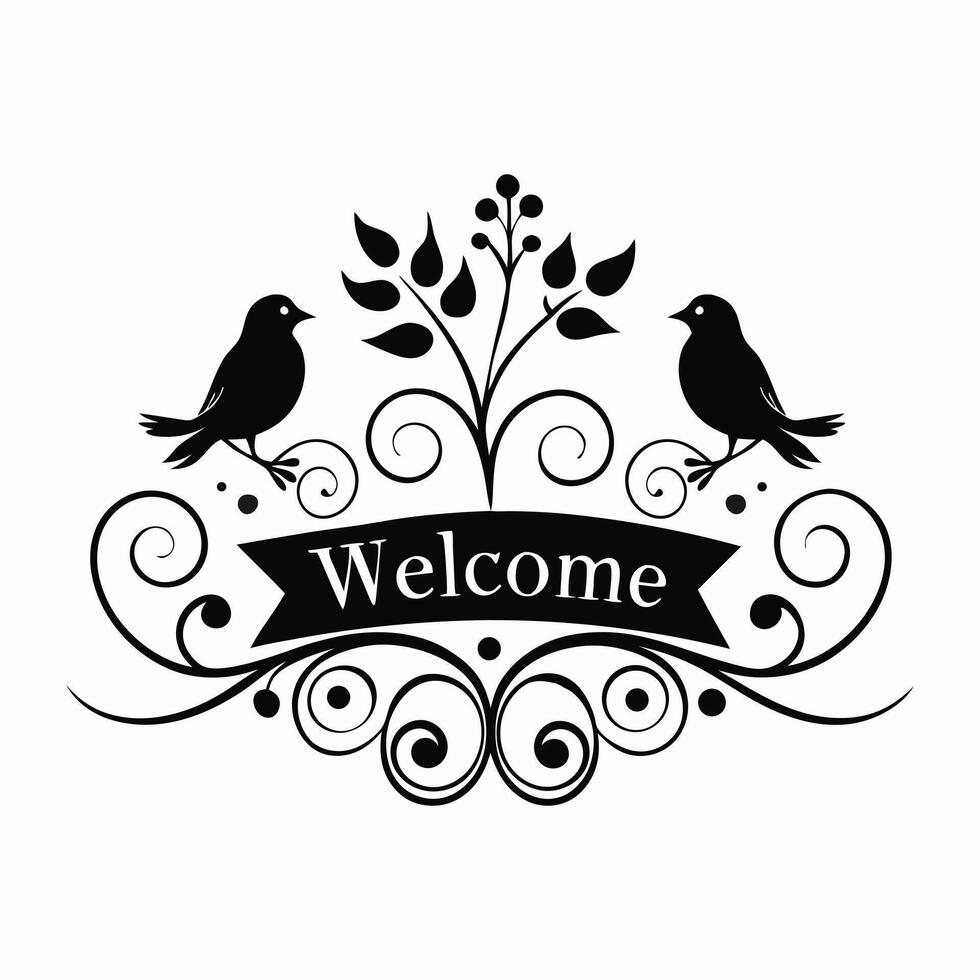 welcome sign with birds and flowers vector