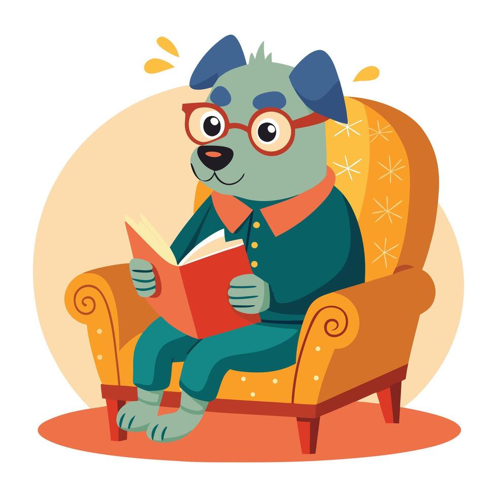 dog reading book illustration vector