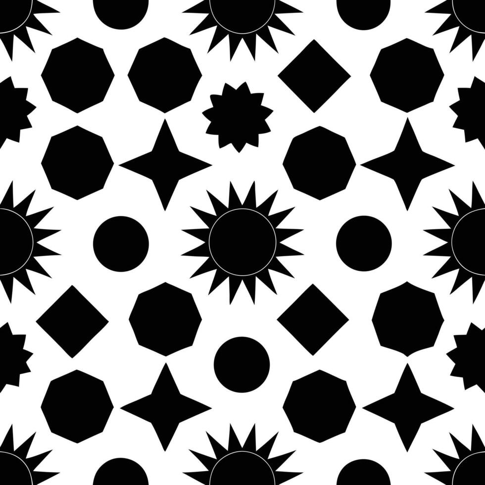 a black and white geometric pattern with suns and stars vector