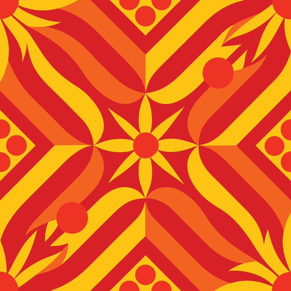 a red and yellow geometric pattern with a star in the center vector